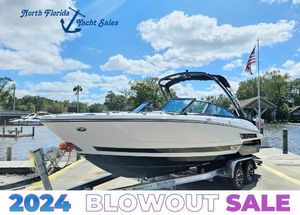 Monterey 215SS Super Sport 2024 Monterey 215SS boat on trailer at North Florida Yacht Sales, blowout sale promotion.