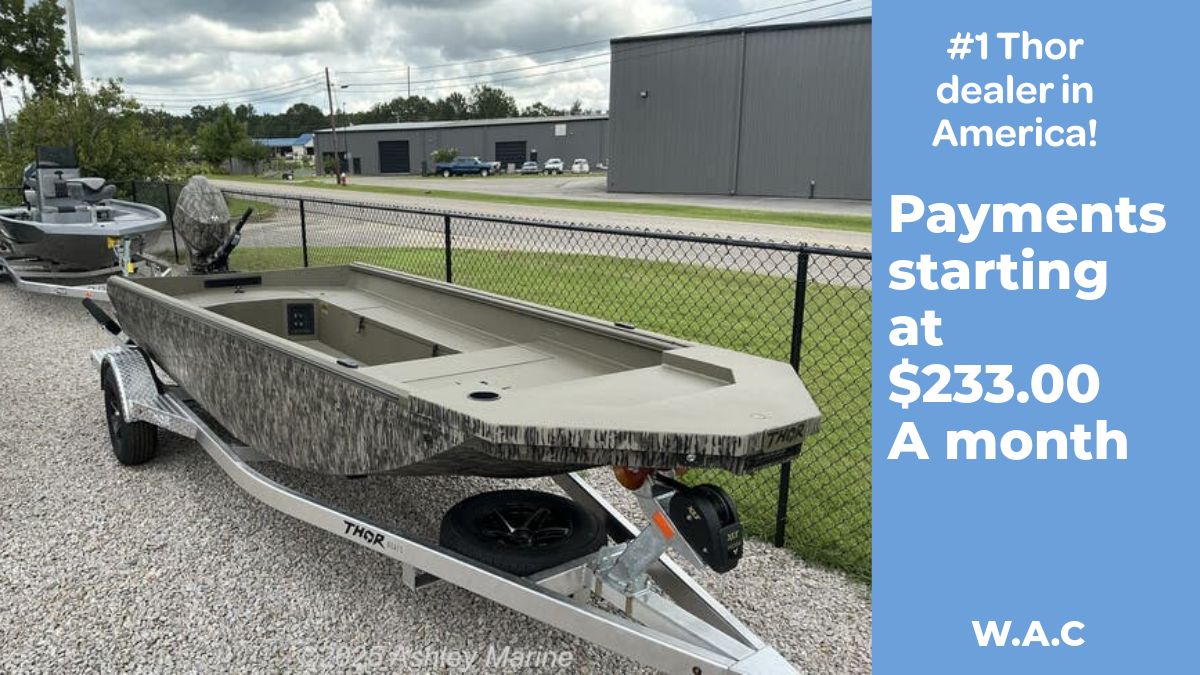 Thor Lake Hammer 1754 TIMBER HAMMER 1754 2026 Thor Lake Hammer 1754 boat on trailer, available for $233/month.