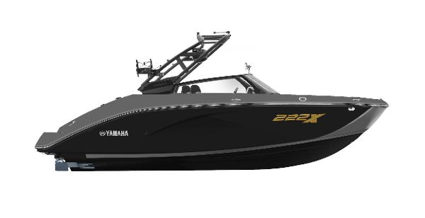Yamaha Boats 222XE 2025 Yamaha Boats 222XE, sleek black design, side view.