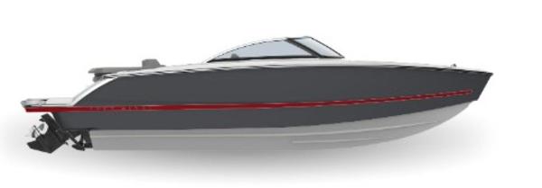 Four Winns H2 Sterndrive 2024 Four Winns H2 Sterndrive boat, side view, sleek design, black and red accents.