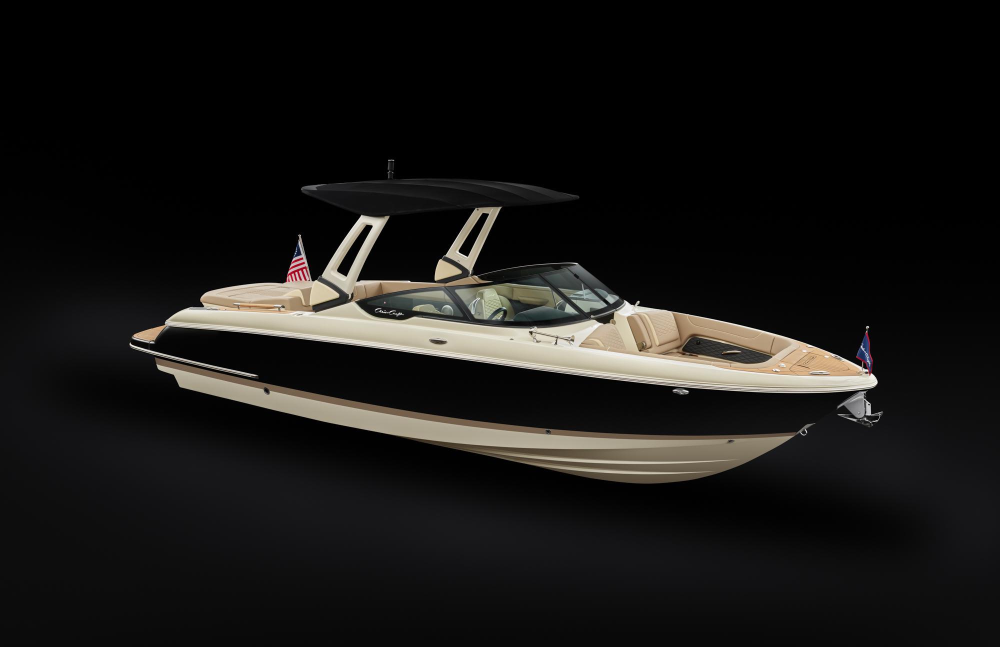 Chris-Craft Sportster 28 2026 Chris-Craft Sportster 28 boat with sleek design and elegant black and beige finish.