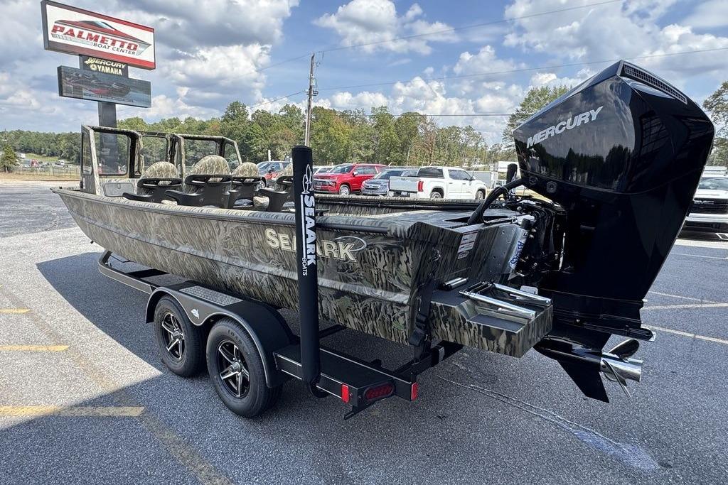 SeaArk 2272 MV FlatKat 2026 SeaArk 2272 MV FlatKat boat with Mercury engine on trailer at dealership.