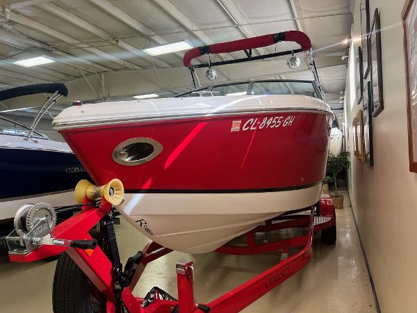 Cobalt R5 WSS 2016 Cobalt R5 WSS red boat on trailer in indoor storage.
