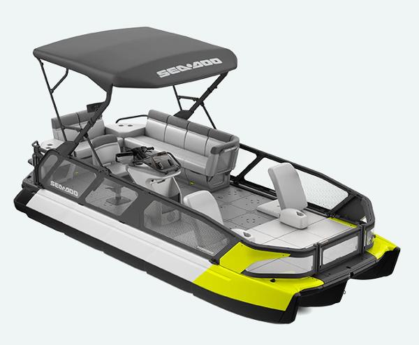 Sea-Doo Switch Sport 21' - 230hp 2022 Sea-Doo Switch Sport 21' pontoon boat, 230hp, with canopy and seating.