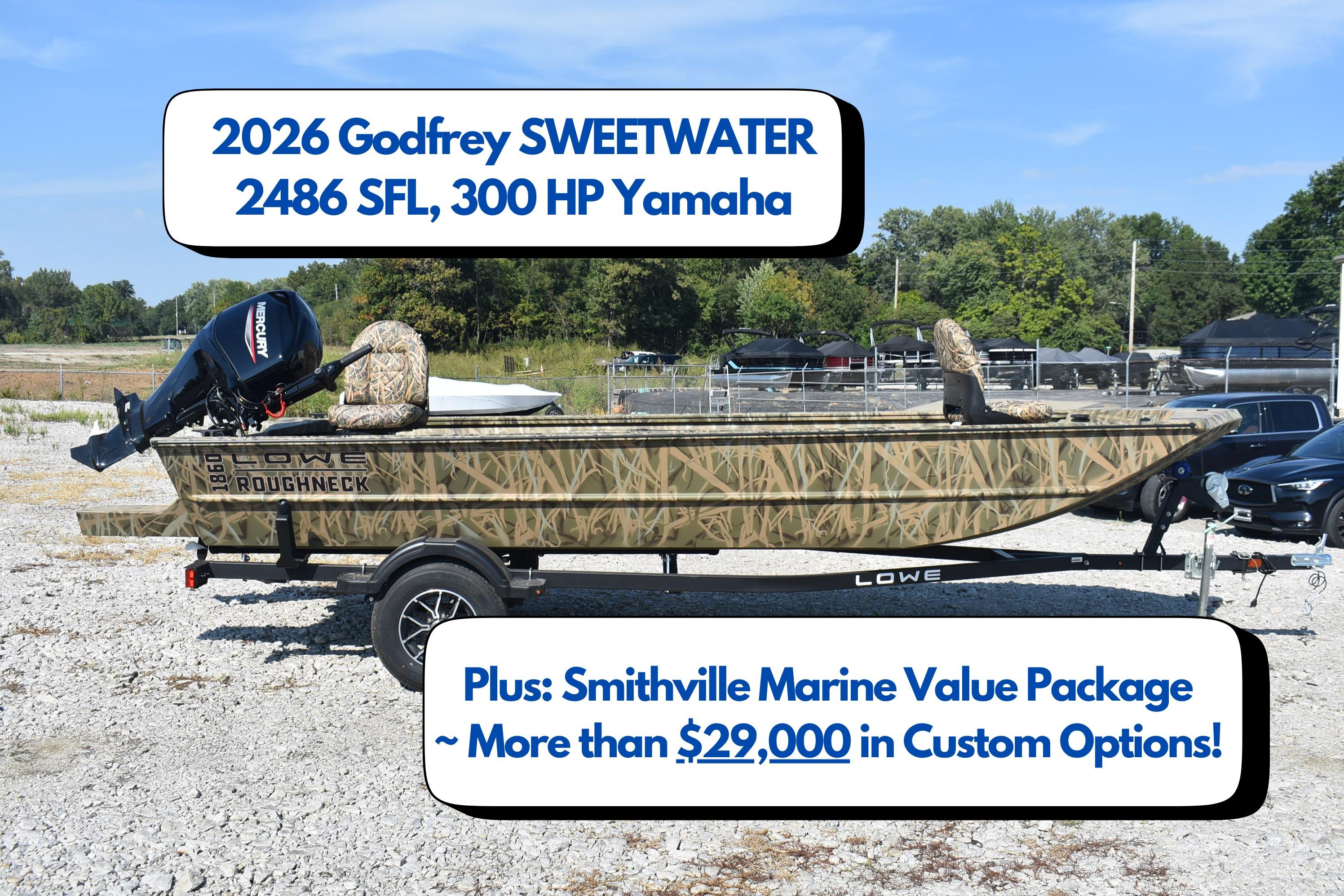 Lowe Roughneck 1860 2026 Lowe Roughneck 1860 boat with custom options, displayed outdoors on gravel.
