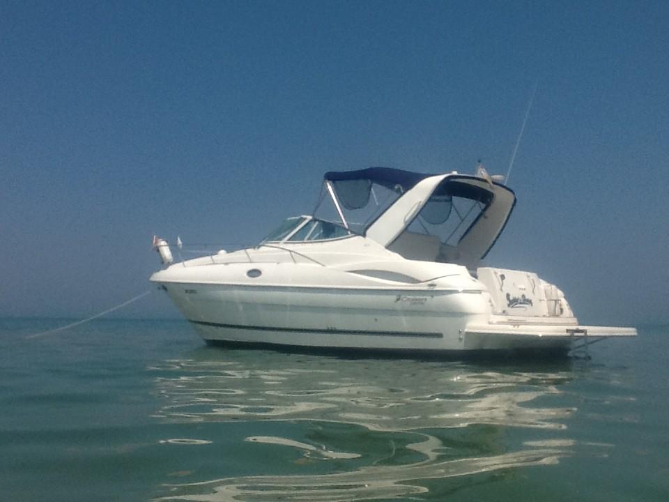 Cruisers 320 2004 Cruisers 320 yacht floating on calm sea under clear blue sky.