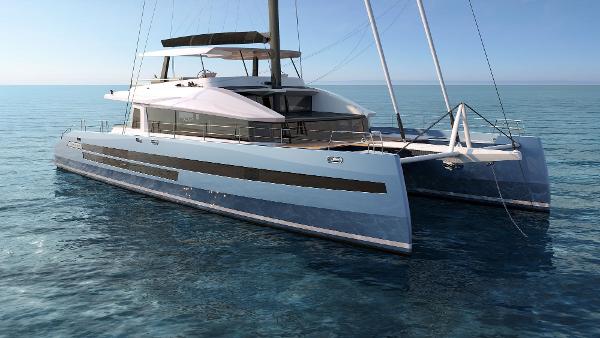 JFA Yachts Long Island 87 2026 JFA Yachts Long Island 87 catamaran sailing on calm blue waters.