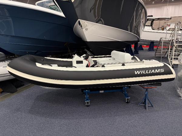 Williams Jet Tenders Sportjet 345 2024 Williams Jet Tenders Sportjet 345 on display indoors.