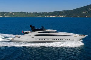 Palmer Johnson PJ 150 Luxurious 2009 Palmer Johnson PJ 150 yacht cruising on blue ocean waters.