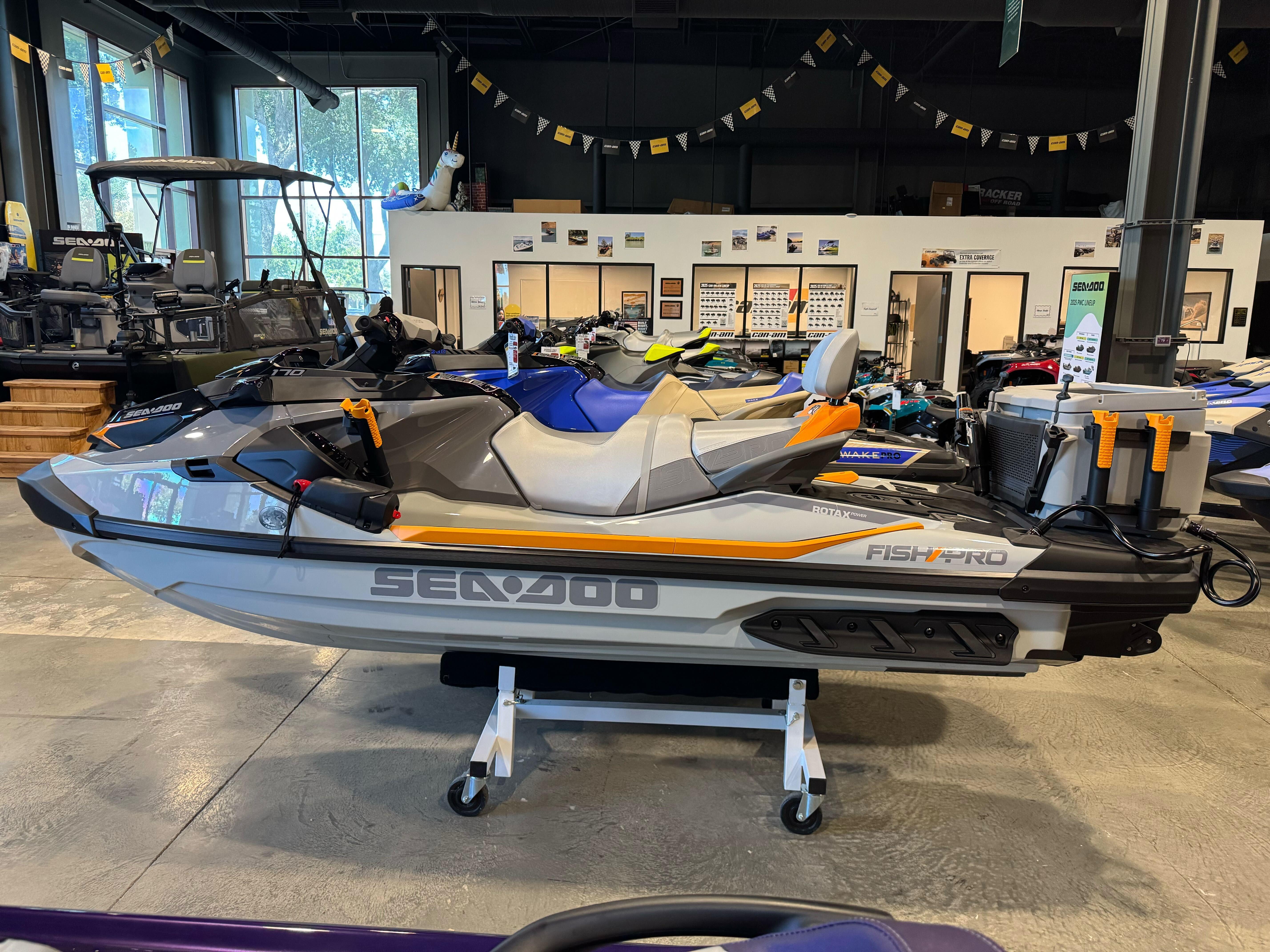 Sea-Doo FishPro Trophy 170 2025 Sea-Doo Fishpro Trophy 170 jet ski displayed in showroom.