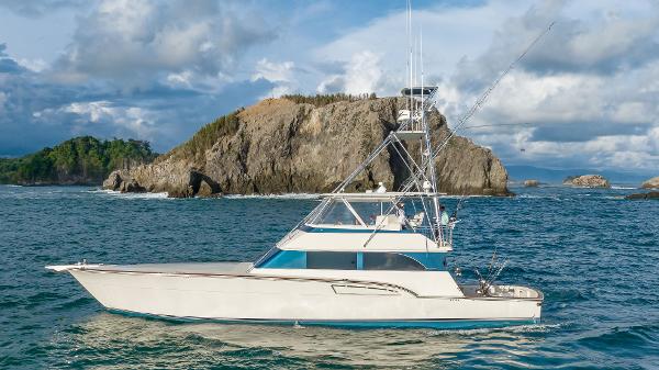 Donzi 72 Custom Convertible 1996 Donzi 72 Custom Convertible yacht cruising near rocky island.