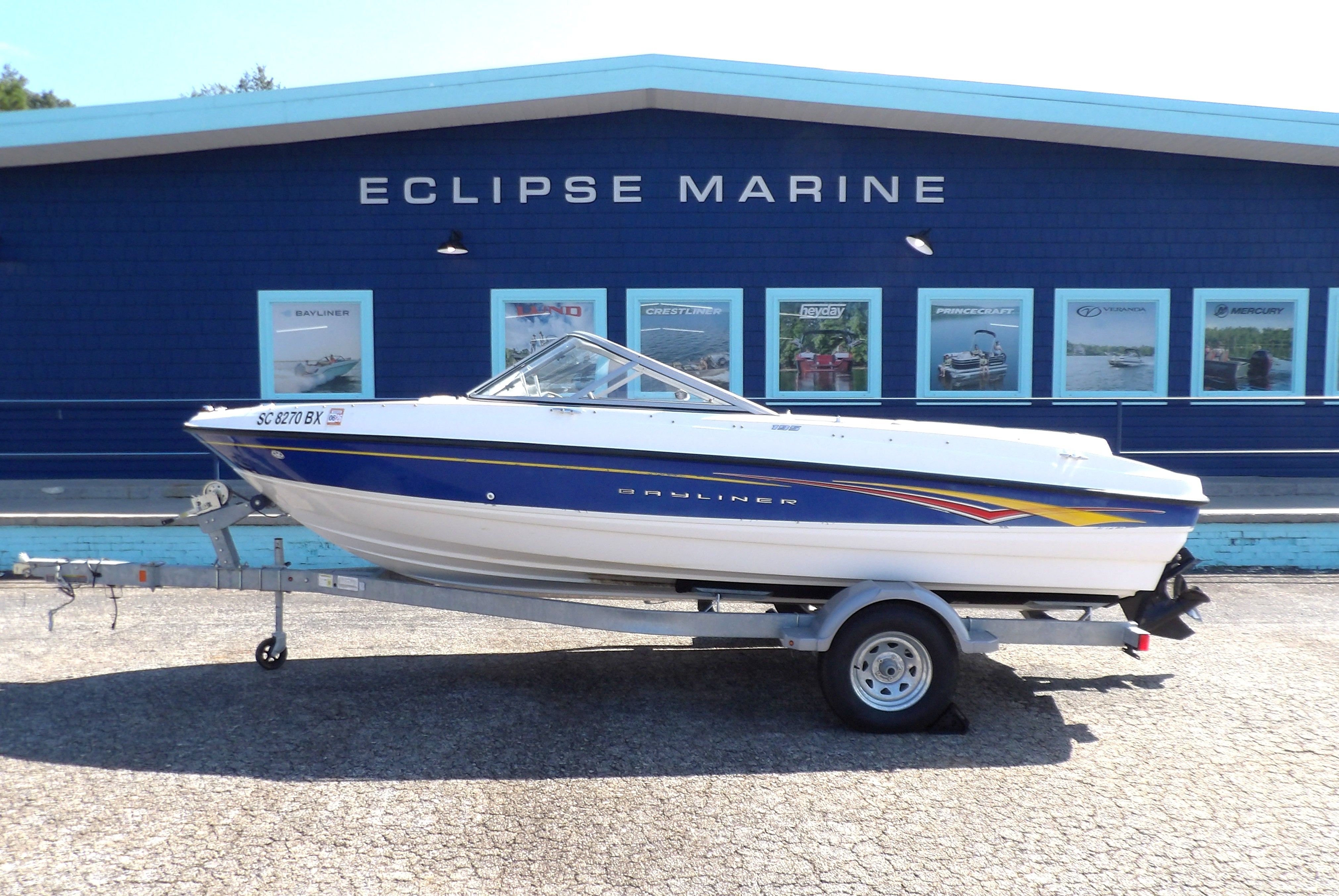 Bayliner 195 2007 Bayliner 195 boat on trailer at Eclipse Marine dealership.