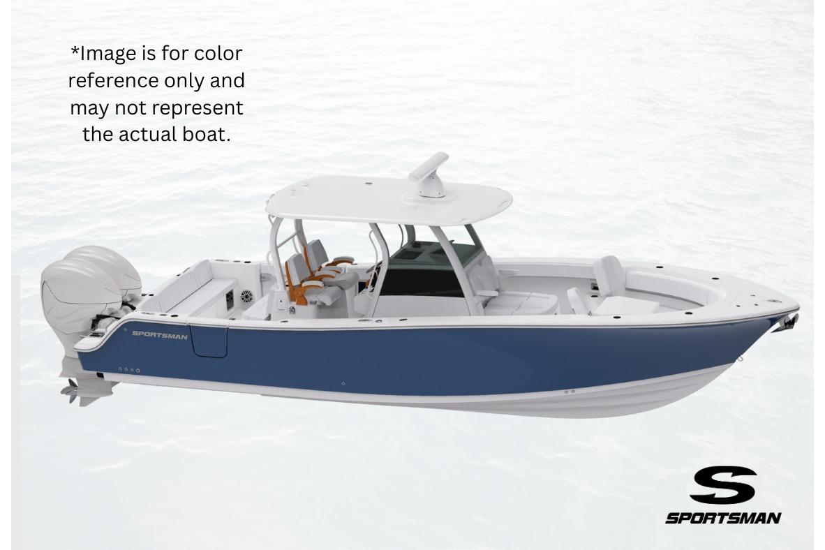 Sportsman Masters 227 Bay Boat 2026 Sportsman Masters 227 Bay Boat, blue hull, side view, on water background.