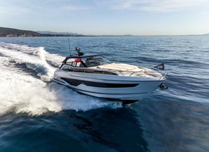 Sunseeker Superhawk 55 2025 Sunseeker Superhawk 55 yacht cruising on open water, showcasing sleek design and performance.
