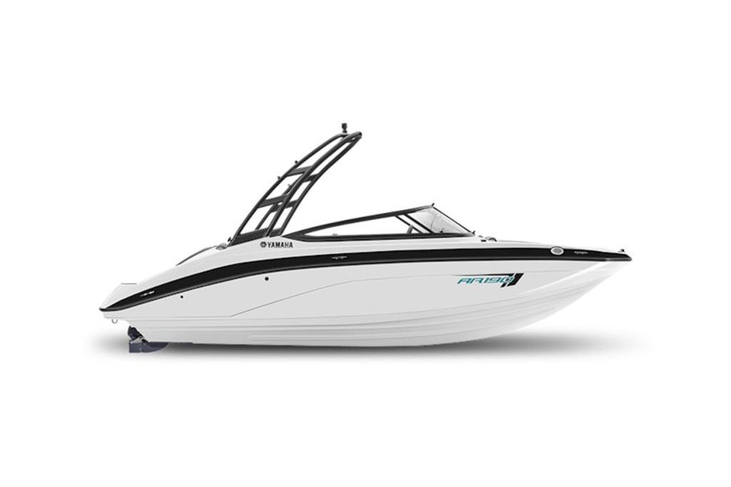 Yamaha Boats AR190 2026 Yamaha Boats AR190, sleek white design with black accents, side view.