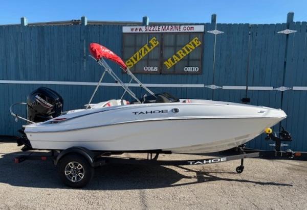 Tahoe T16 2025 Tahoe T16 boat with trailer, displayed at Sizzle Marine, Ohio.