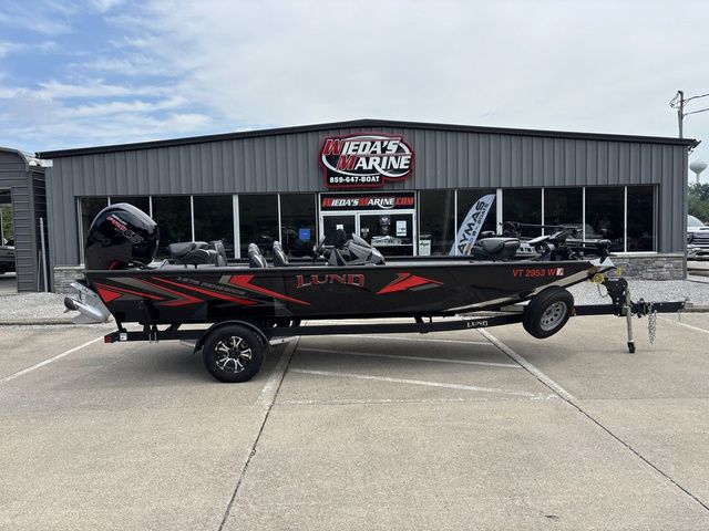 Lund 1975 Renegade Lund 1975 Renegade 2022 boat on trailer outside Wieda's Marine dealership.