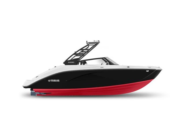 Yamaha Boats 222SD 2025 Yamaha Boats 222SD, sleek black and red design, side view.