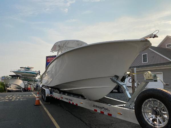 Cape Horn 34 XS 2024 Cape Horn 34 XS boat on trailer in marina.