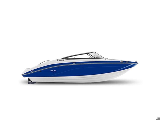 Yamaha Boats SX195 2025 Yamaha Boats SX195, sleek blue and white design, side view.