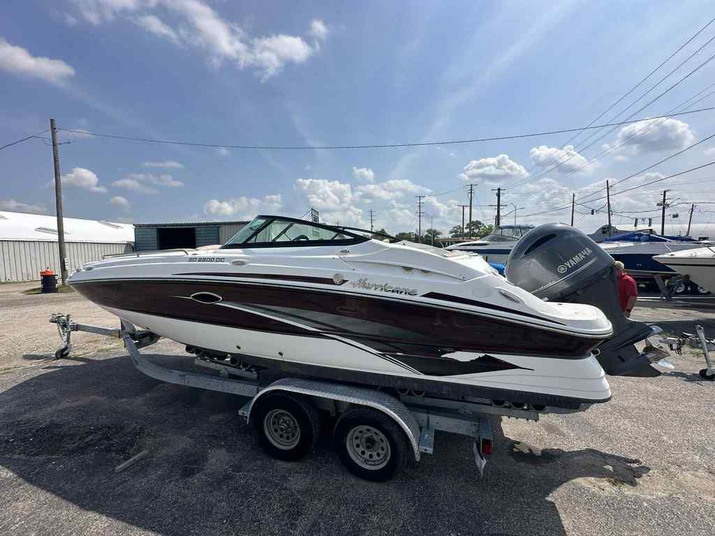 Hurricane SD 2200 DC OB 2018 Hurricane SD 2200 DC OB boat on trailer, parked outdoors under a clear sky.