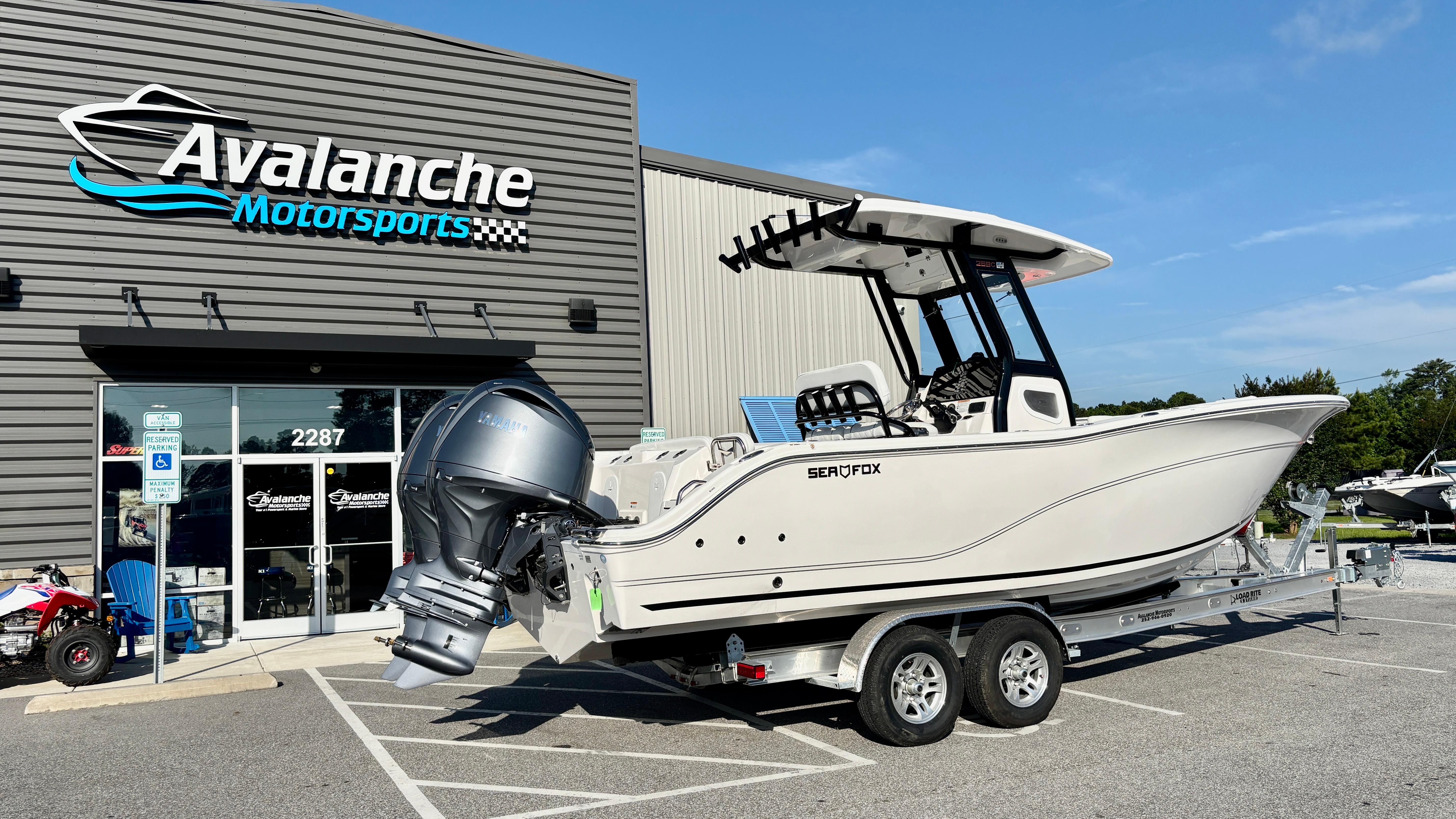 Sea Fox 268 Commander 2025 Sea Fox 268 Commander boat on trailer at Avalanche Motorsports dealership.