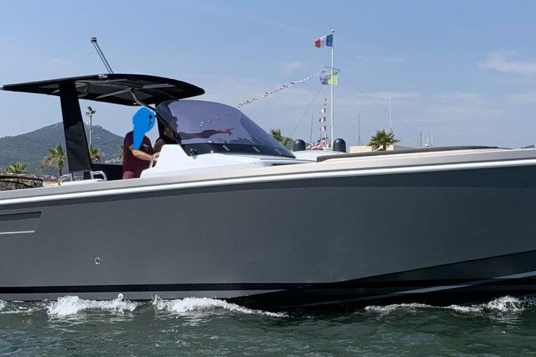 Fjord 36' Open 2019 Fjord 36' Open boat cruising on water with scenic background.