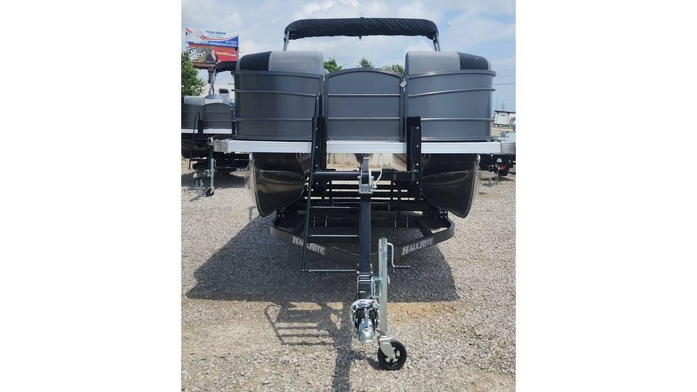Massimo Marine P21-R LIMITED 115HP FREE SHIPPING 1500 MILES 2024 Massimo Marine P21-R LIMITED pontoon boat, front view, on trailer.