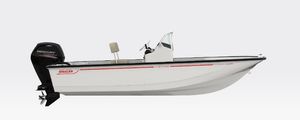 Boston Whaler 170 Montauk 2026 Boston Whaler 170 Montauk boat with Mercury outboard motor, side view.