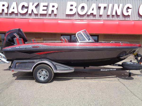 Ranger 1880MS 2025 Ranger 1880MS boat on trailer outside Tracker Boating Center.
