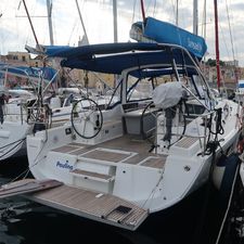 Beneteau Oceanis 41.1 2019 Beneteau Oceanis 41.1 sailboat docked in marina, rear view.