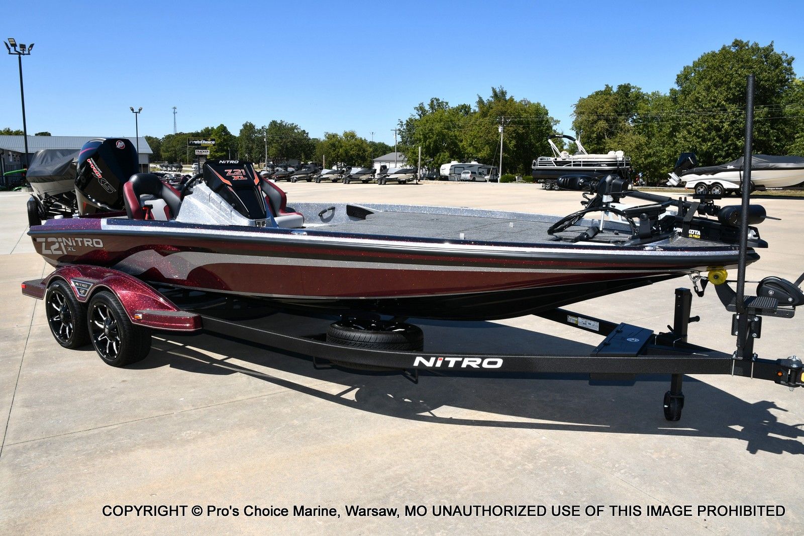 Nitro Z21 XL Garmin Pro Pack 2025 Nitro Z21 XL Garmin Pro Pack boat on trailer, parked outdoors.