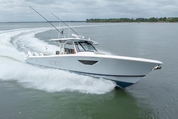 Pursuit S 428 Sport 2023 Pursuit S 428 Sport boat cruising on open water.