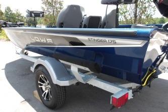 Lowe Stinger 175C 2024 Lowe Stinger 175C boat on trailer, blue exterior, rear view.
