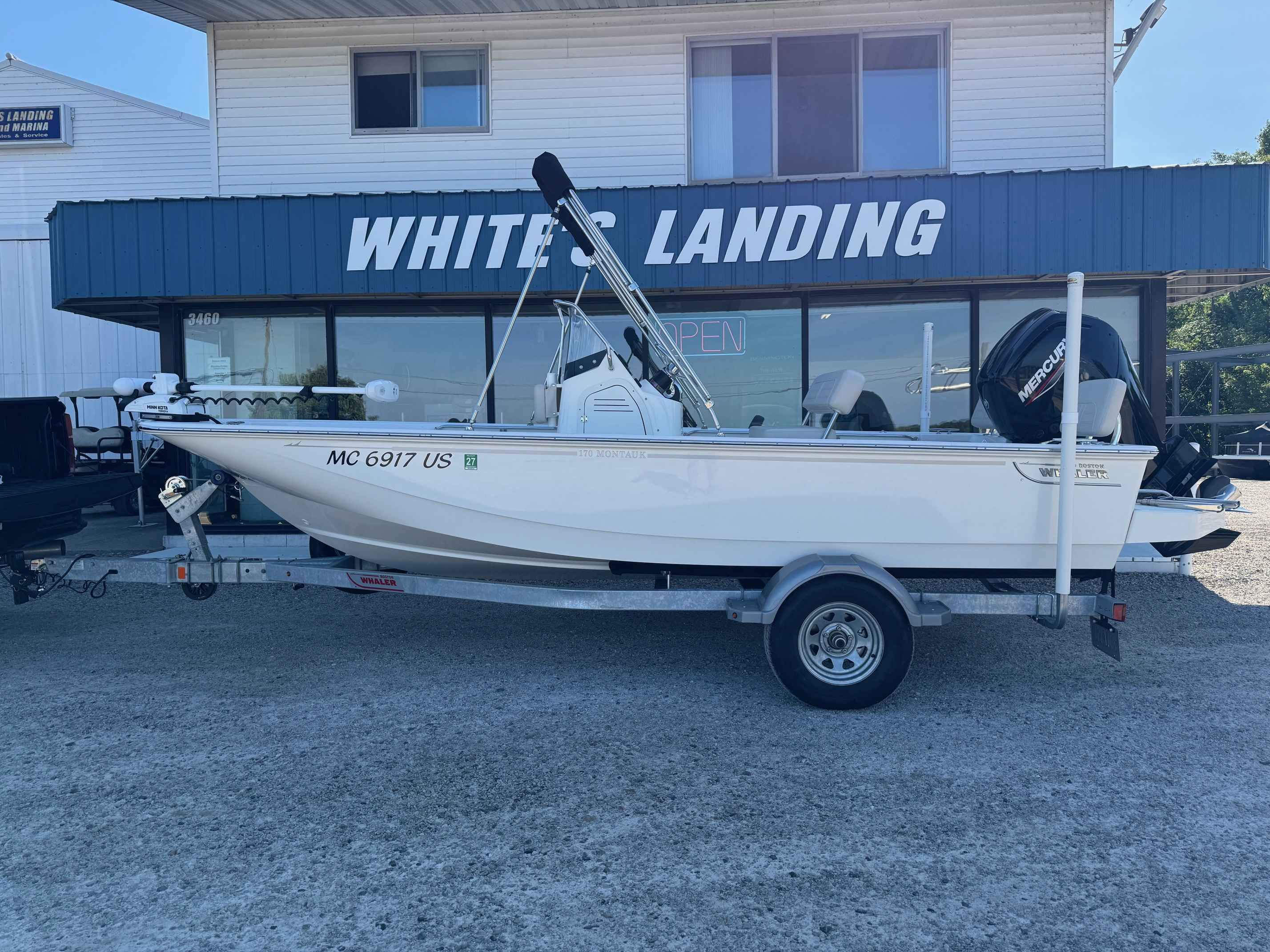 Boston Whaler 170 Montauk 2022 Boston Whaler 170 Montauk boat on trailer at White's Landing.