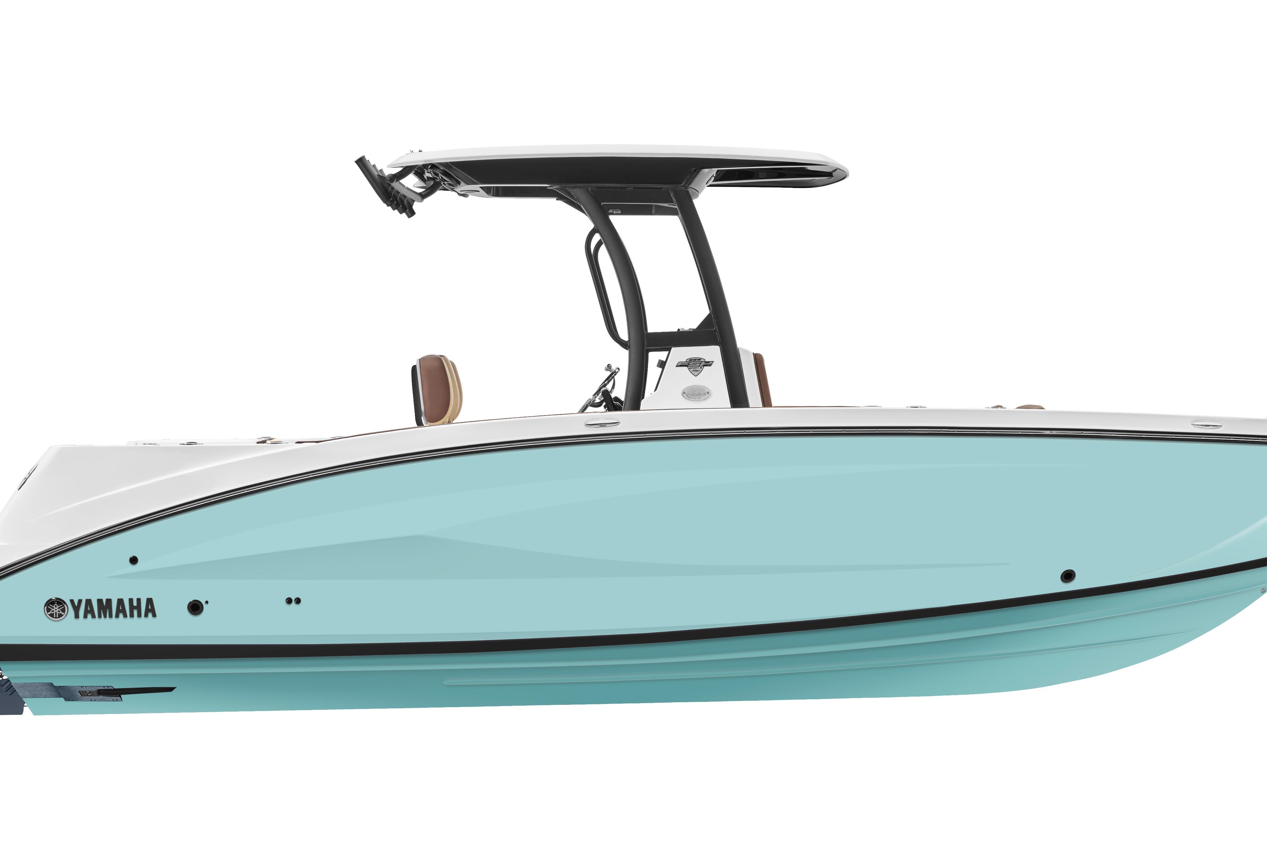 Yamaha Boats 222 FSH Sport E 2025 Yamaha Boats 222 FSH Sport E, sleek design, light blue hull, modern features.