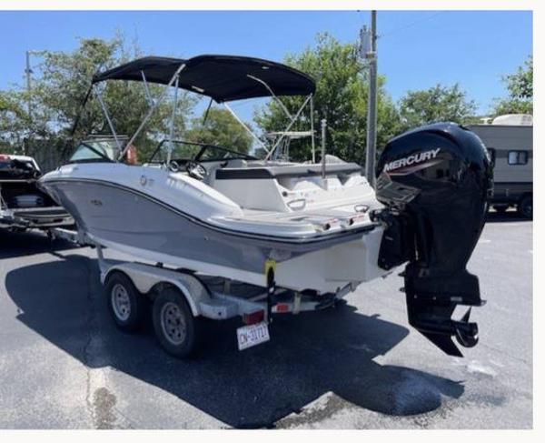 Sea Ray SPX 190 Outboard 2022 Sea Ray SPX 190 OB boat with Mercury outboard motor on trailer.