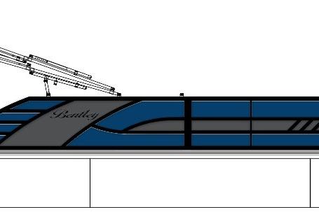 Bentley Pontoons Elite 253 Admiral Tri-toon 2026 Bentley Pontoons Elite 253 Admiral Tri-toon, sleek blue design, side view.