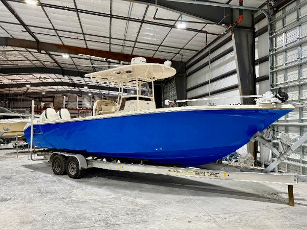 Sea Chaser 30 HFC CC 2020 Sea Chaser 30 HFC CC boat in a warehouse on a trailer.