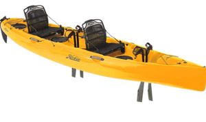 Hobie Oasis 2024 Hobie Oasis kayak, bright yellow, tandem seats, sleek design.