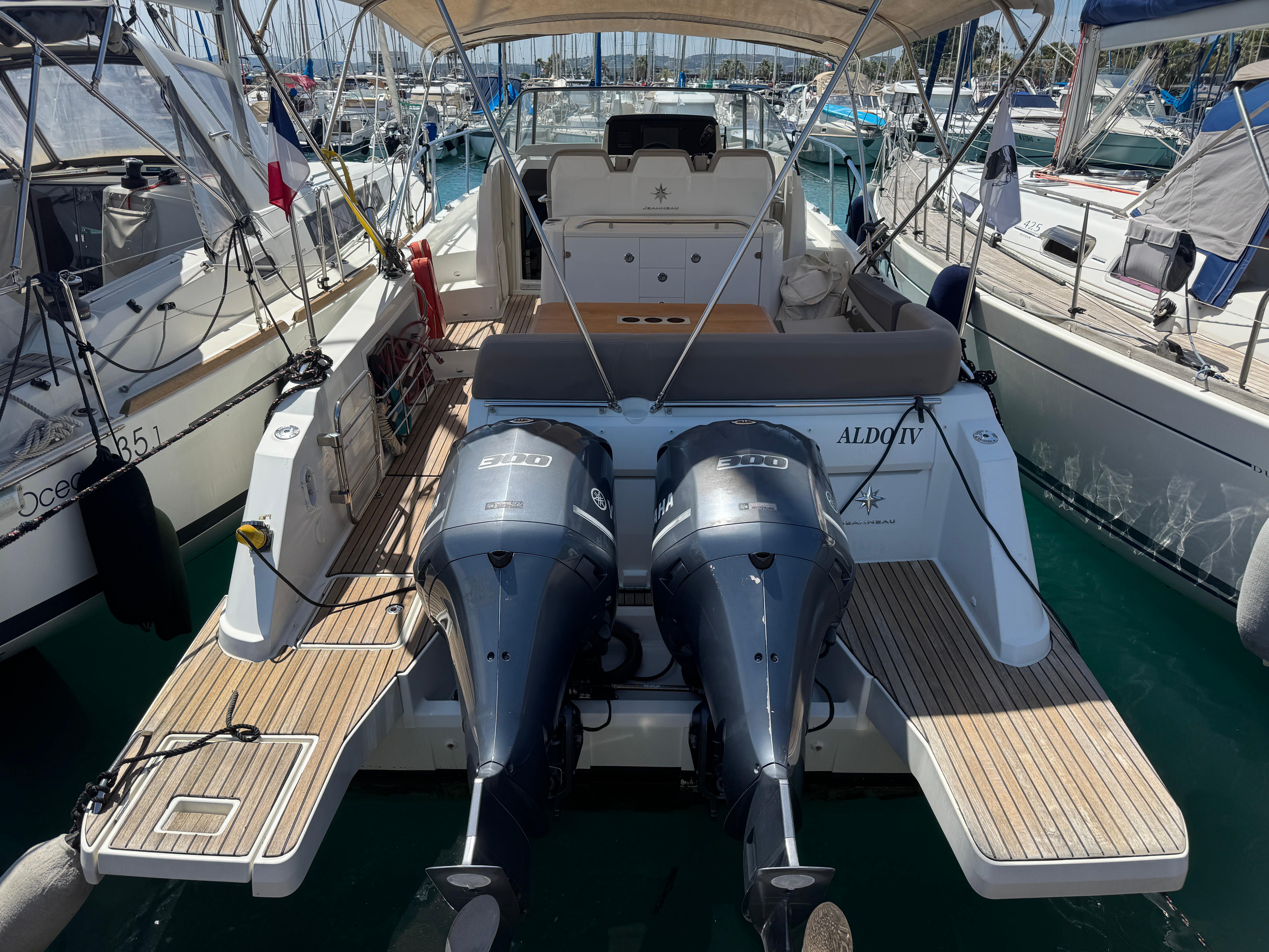 Jeanneau Cap Camarat 10.5 WA 2016 Jeanneau Cap Camarat 10.5 WA with twin Yamaha engines docked at marina.