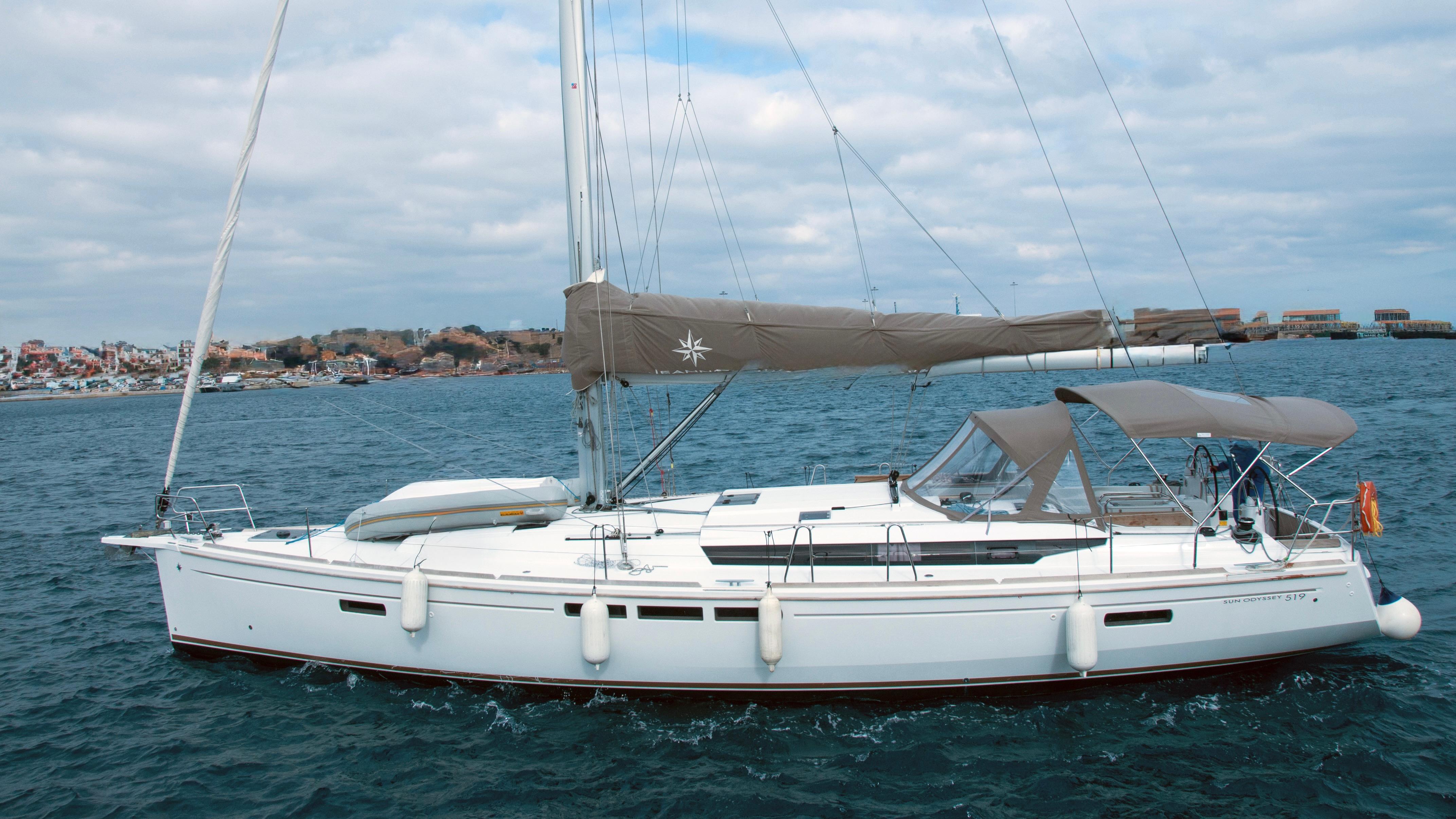 Jeanneau Sun Odyssey 519 2016 Jeanneau Sun Odyssey 519 sailing yacht on open water, featuring sleek design and spacious deck.