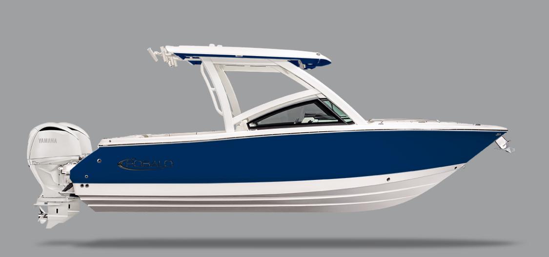 Robalo R257 Dual Console 2025 Robalo R257 Dual Console boat with Yamaha engine, blue and white design.