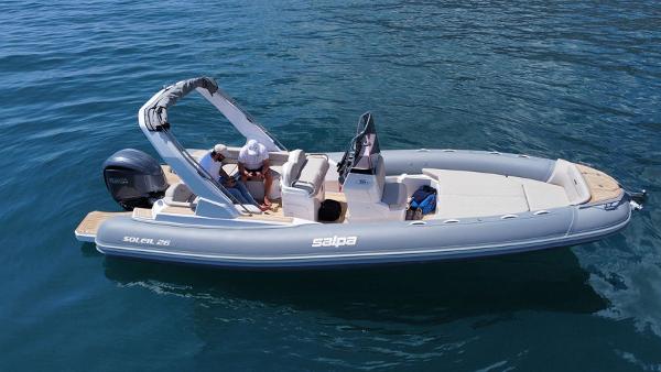 Salpa Soleil 26 2023 Salpa Soleil 26 boat on calm blue water, featuring sleek design and modern amenities.