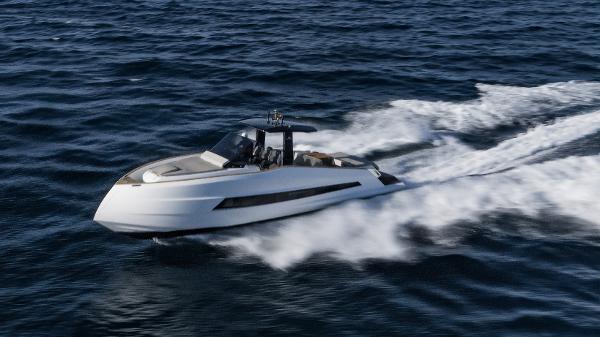 Astondoa 377 Coupe 2023 Astondoa 377 Coupe speeding on open water.