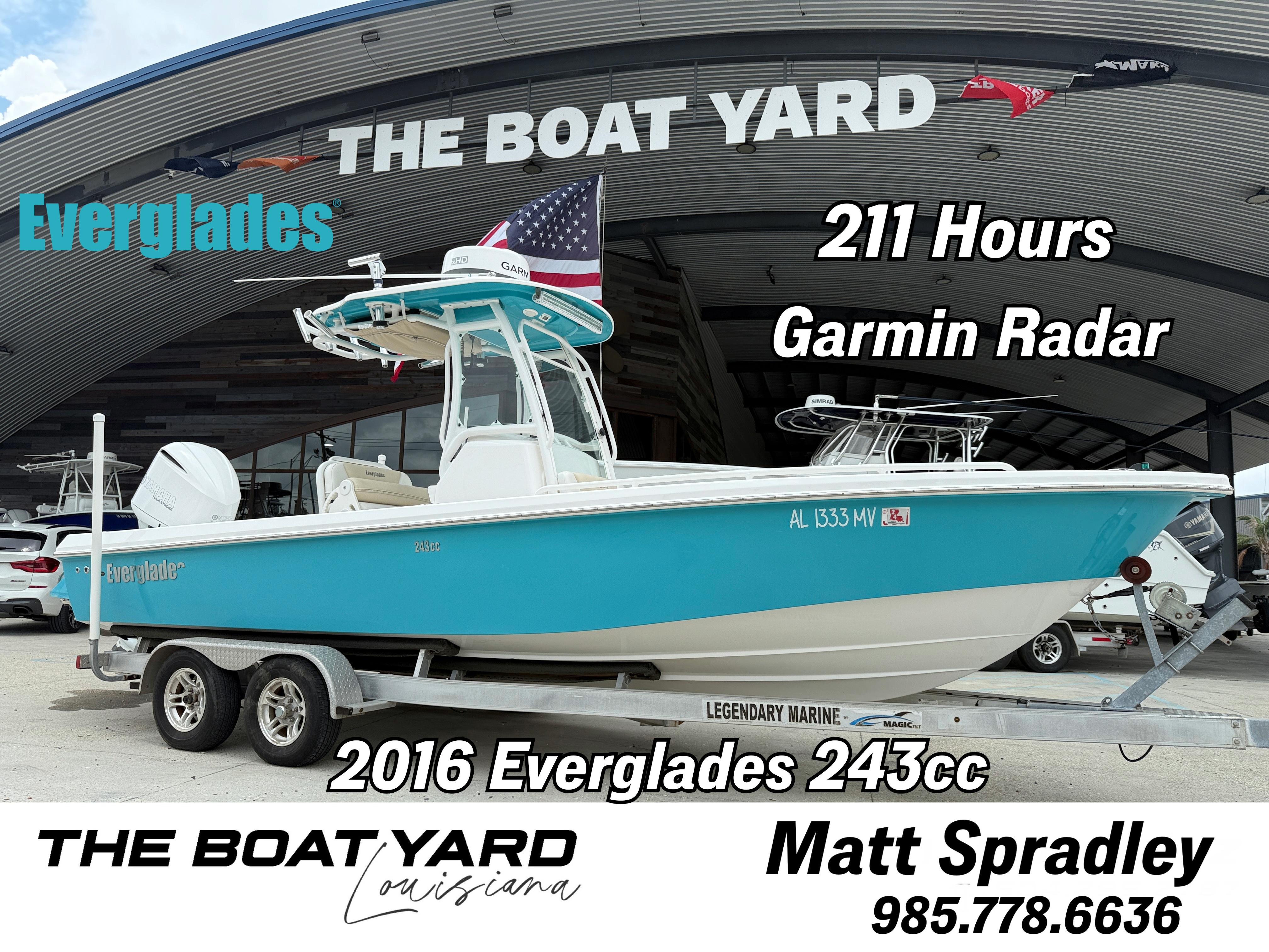 Everglades 243CC 2016 Everglades 243CC boat with Garmin radar, 211 hours, at The Boat Yard Louisiana.