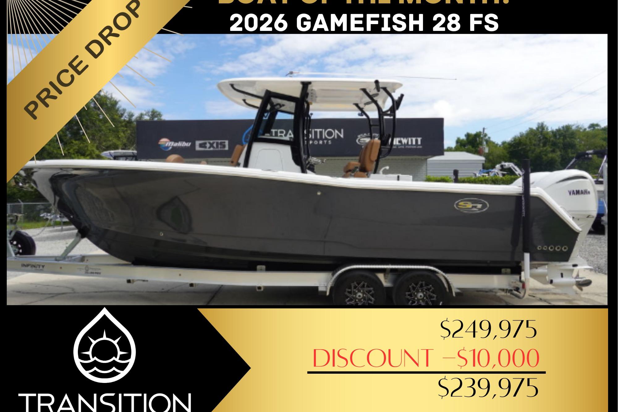 Sea Hunt Gamefish 28 Forward Seating 2026 Sea Hunt Gamefish 28 FS boat on trailer, price drop to $239,975.