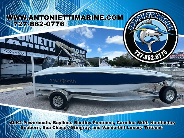 NauticStar 193 SC 2024 NauticStar 193 SC boat on trailer at Antonietti Marine dealership.