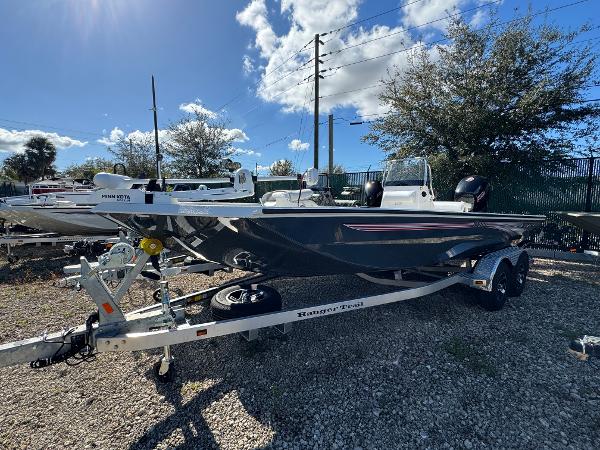 Ranger RB200 2024 Ranger RB200 boat on trailer under clear blue sky.