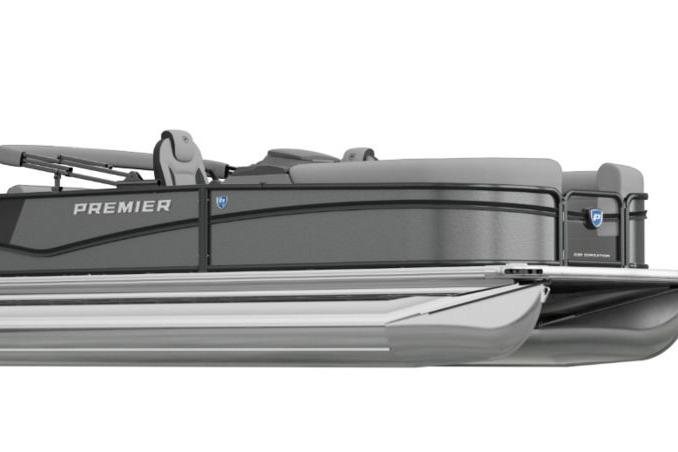 Premier 230 SunSation RF 2026 Premier 230 SunSation RF pontoon boat, sleek design, side view.